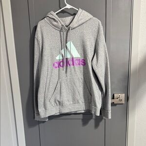 Adidas Heather Gray Hoodie with Vibrant Logo